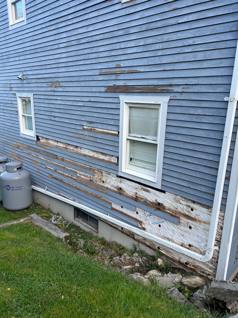 Weathered siding before replacement, Tiverton, RI